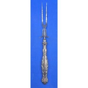 Antique Carving Fork Ornate Scrollwork Sterling Silver Hollow Handle 10.75" Long